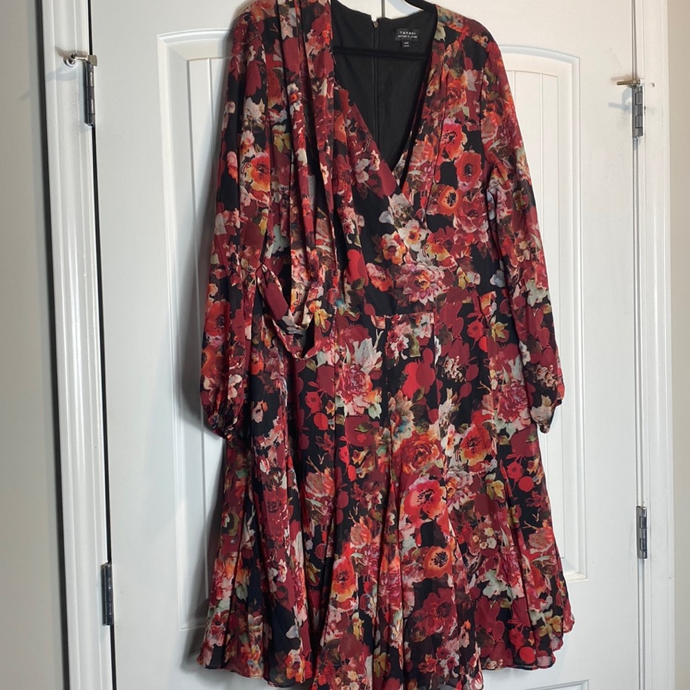 Floral Wrap Dress - Black & Red Floral